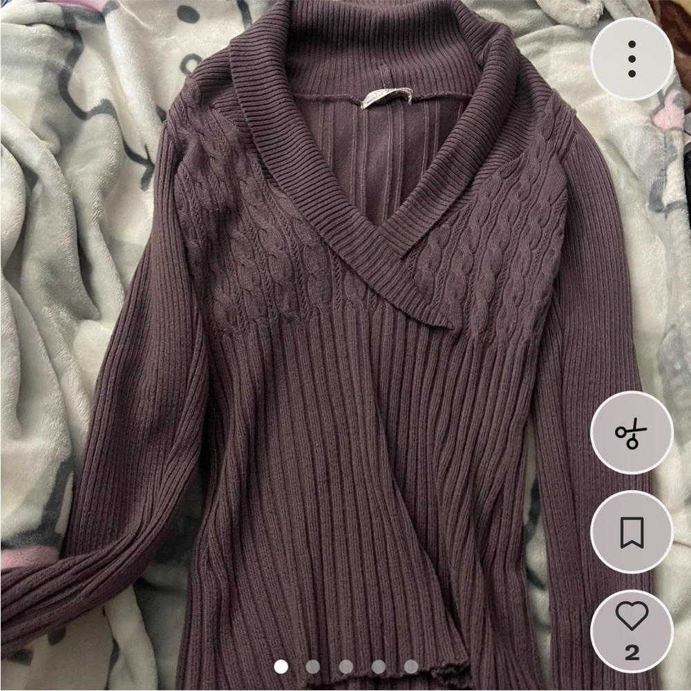 Dolce Vita Plum Cable-Trim Ribbed Shawl Neck Sweater